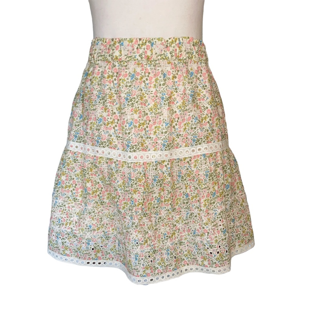NWT jennifer & grace “Teacup White” Floral Pink Tiered Lace Ivory Slip Skirt - L